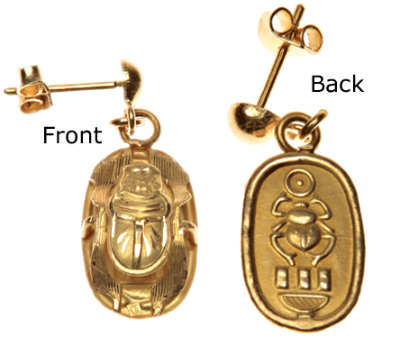 18K plain scarab earring with diamond cut